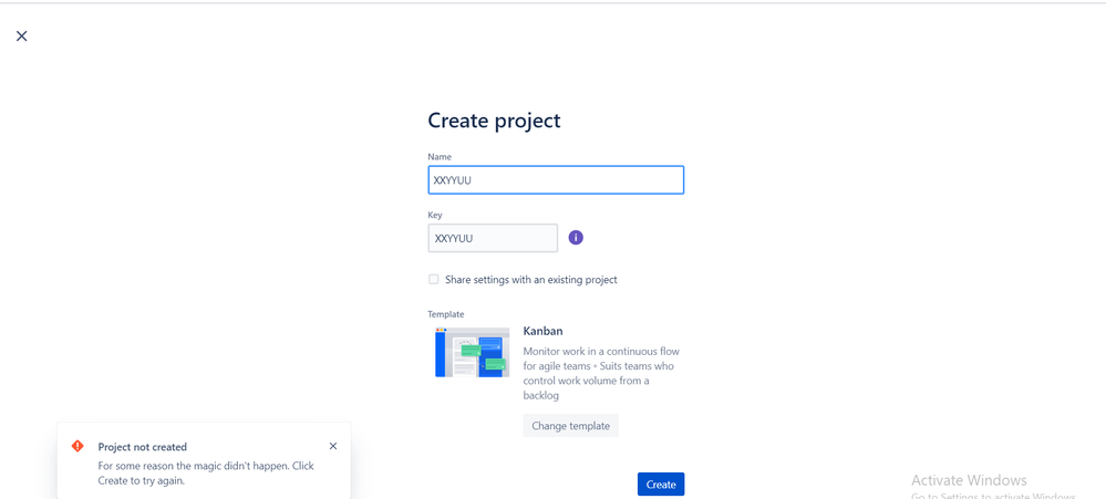 not able to create classic proj.PNG