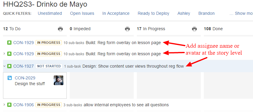 Add Assignee Name or Avatar to Story Level.png