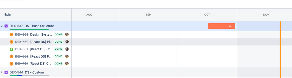 What happens in board 1 from project A when I insert a start and end date to an epic.png