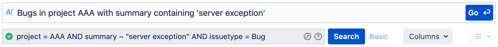 Bugs in project AAA with summary containing 'server exception'.png