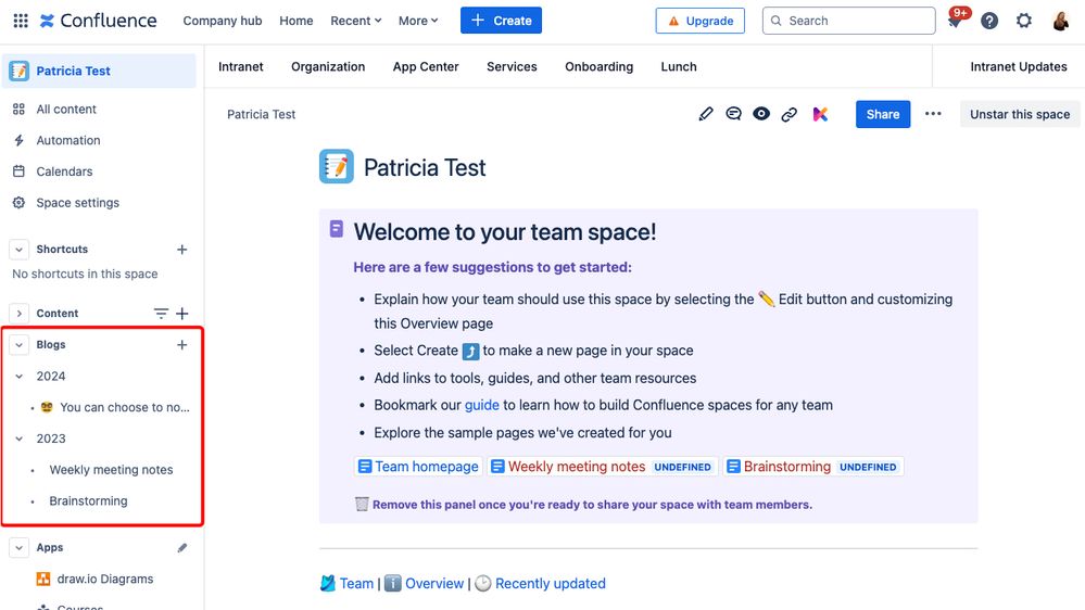 Confluence Blogs dashboard.jpg Confluence Blogs dashboard.jpg