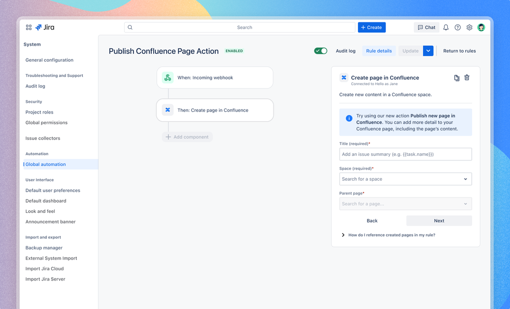 Old action_ Create new page - Deprecation message.png