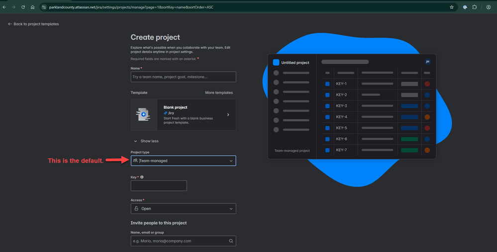 Create project default project type.png