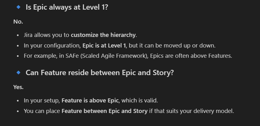 AI Answer for replacing Epic and Feature with each other.png