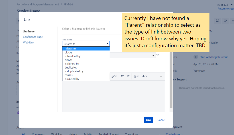 Available behaviors of linked issues.png